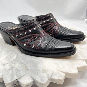 Cole Haan Women’s Shoes Sz 7 B Western Slip On Mule Black Leather Block Heels